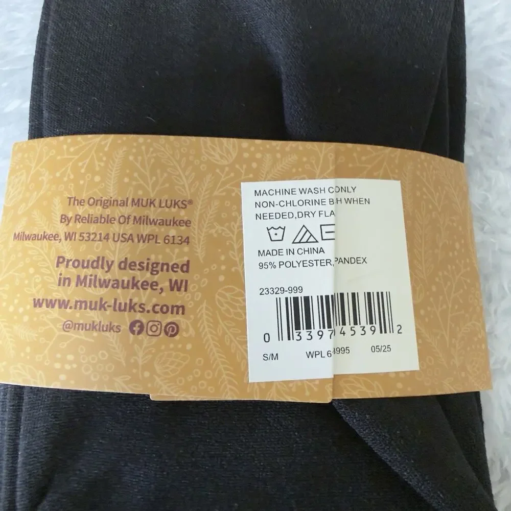 Muk Luks Women's 2-Pack Fleece Lined Knee High Socks Small/Medium Black Gray